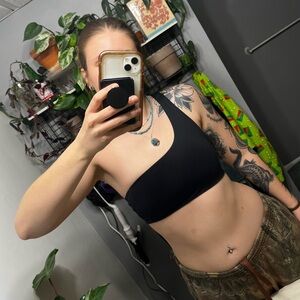 Aerie Black One-Shoulder Sports Bra Top